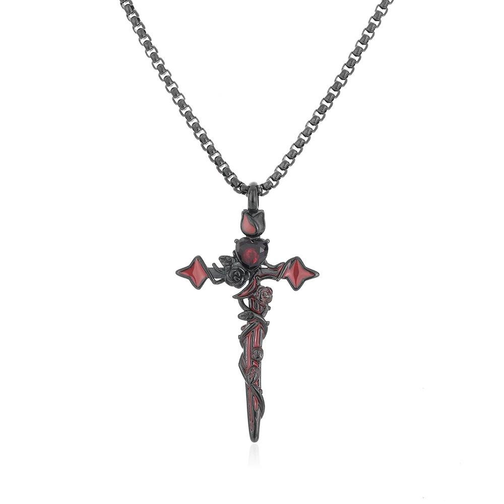 Stainless Steel Irregular Thorn Rose Love Cross Necklace Unique Sweater Chain High-End Fashion Accessory