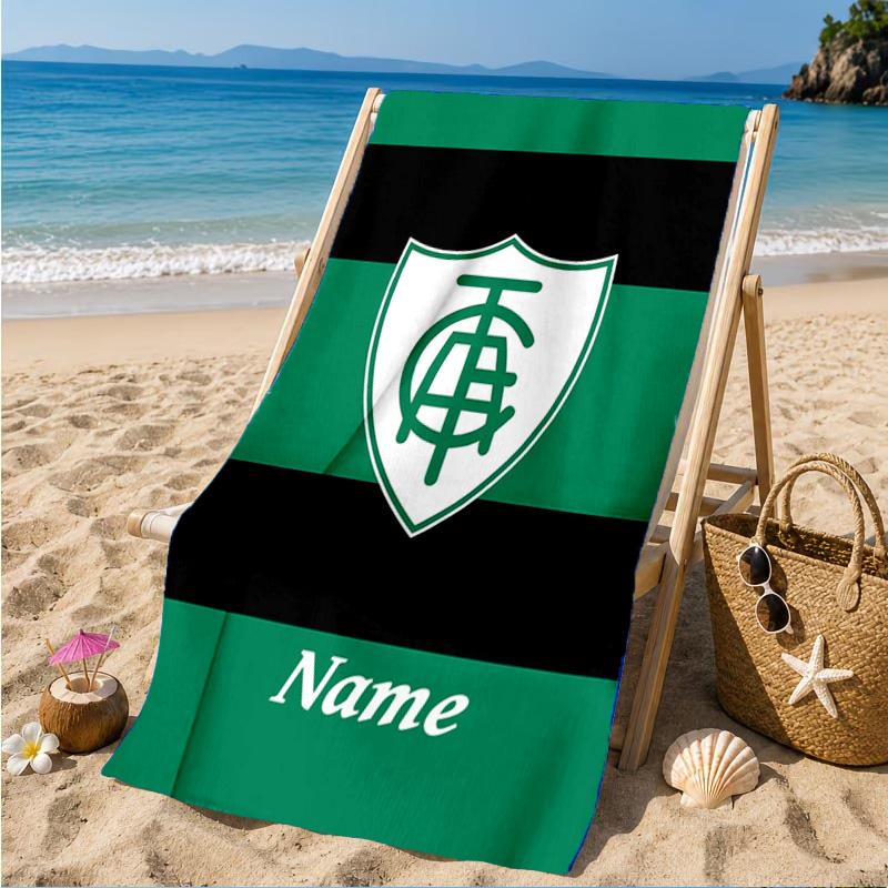 Custom Name Beach Towel Green Shield America Design Microfiber Beach Towel, Lightweight for Summer Travel, Swimming Pool Fan Birthday Gift