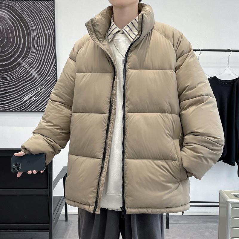 Men's Winter New Men's Korean Style Versatile Stand-up Collar Trendy Thickened and Warm Couple Internet Celebrity Same Style Solid Color Jacket