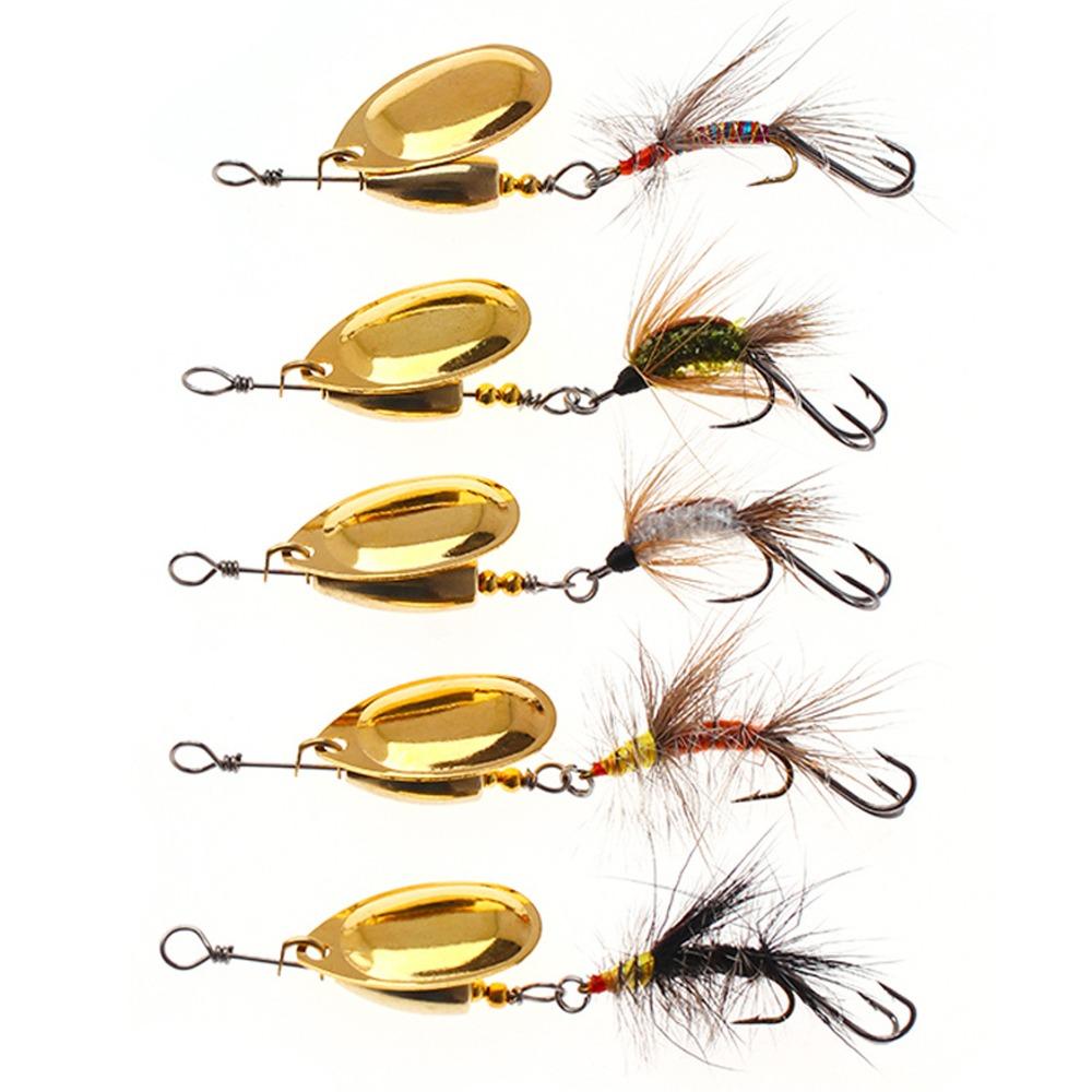 5PCS Sequins Finish Fishing Spinner Lures Hand-Tied Fly Fishing Lures For Salmon Fishing