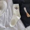 Vintage Button-Down Socks Simple Navy Blue Jewelry Socks Polka Dot Bow Korean Puppy Mid-Tube Cotton Socks
