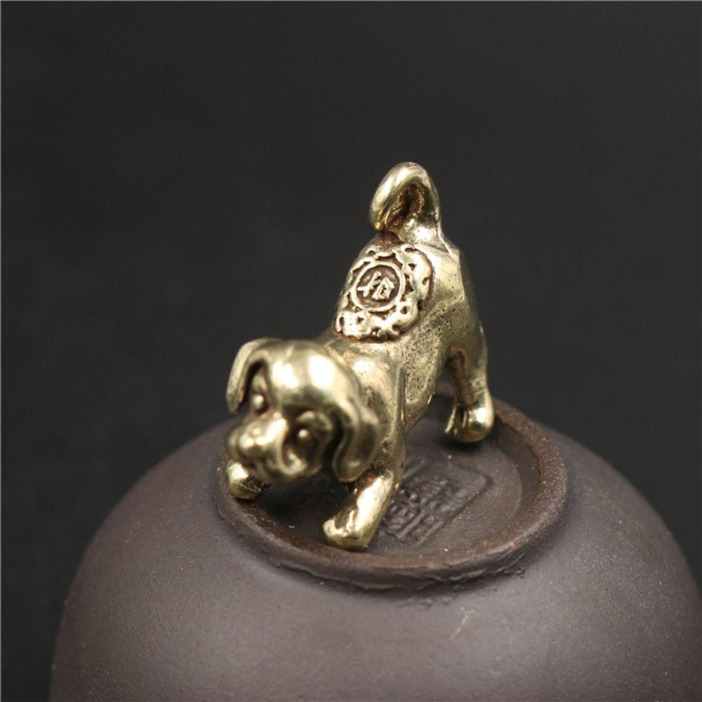Use Miniatures Room Decoration Desktop Ornament Tea Pet Puppy Figurines Brass Pendant Zodiac Dog
