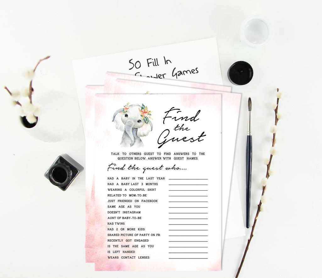 Inkdotpot Игровой набор для вечеринки по случаю рождения ребенка из 50 игр BabyA AlphabetA ABCA для девочек-слонят в джунглях