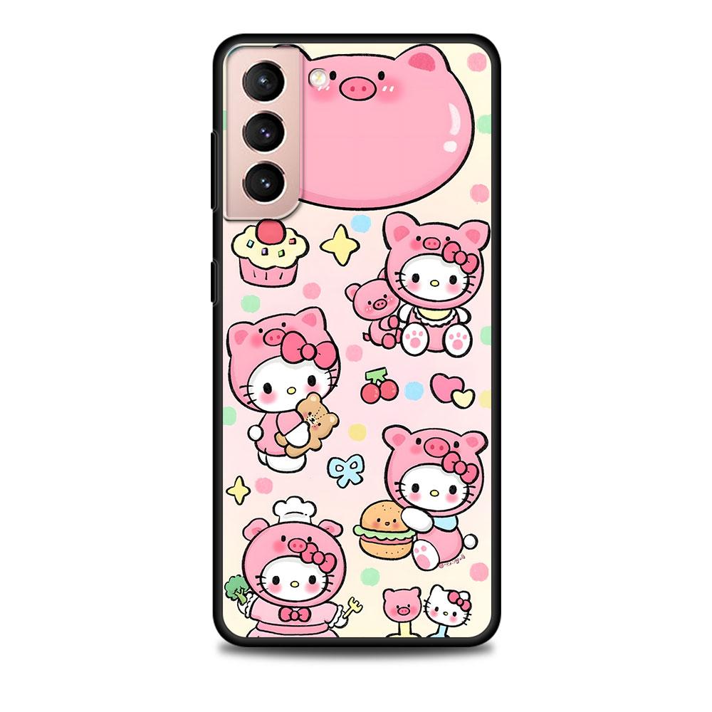 Чехол Kawaii Hello Kitty KT Cat для Samsung Galaxy S23 S10e S10 S21 FE S22 S9 S24 Ultra S20 Plus Мягкий Черный ТПУ Чехол для Телефона
