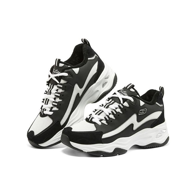 Skechers DLites 4.0 Молния Панда Обувь Ткань Синтетическая Кожа Замша Коровья Плюш Теплые Амортизация Низкие Кроссовки Папины Туфли 896044-BKW
