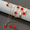 6pcs/Set Women's Same Color Lucky Flower Decoration Accessory Combination 1 Pair Of Earrings 1 Necklace 1 Bracelet 1 Bracelet 1 Ring Set Suitable