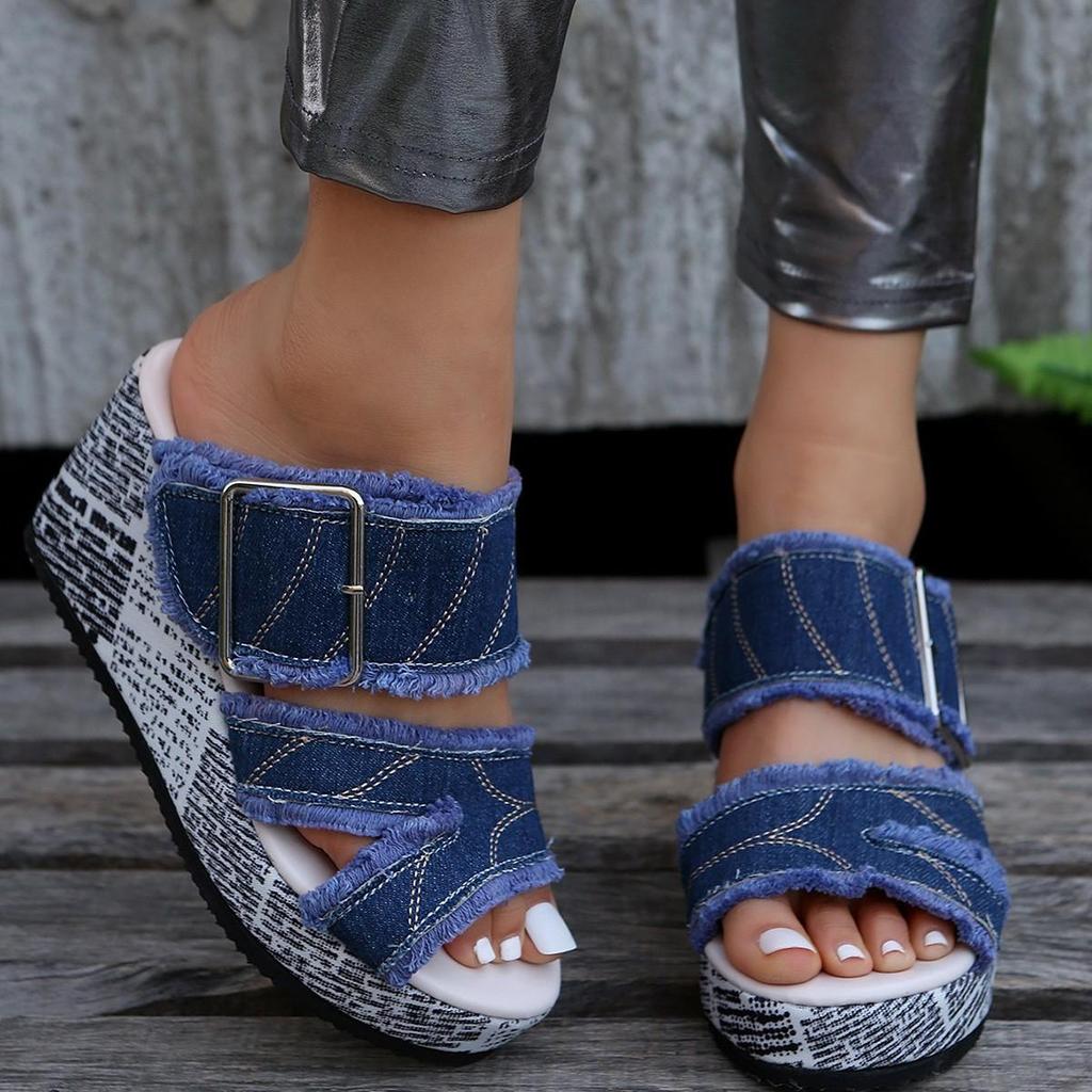 Women's Shoes Casual Fashion Vacation Daily Wear Summer Newspaper Buckle Cowboy Wedge Slippers Sandals