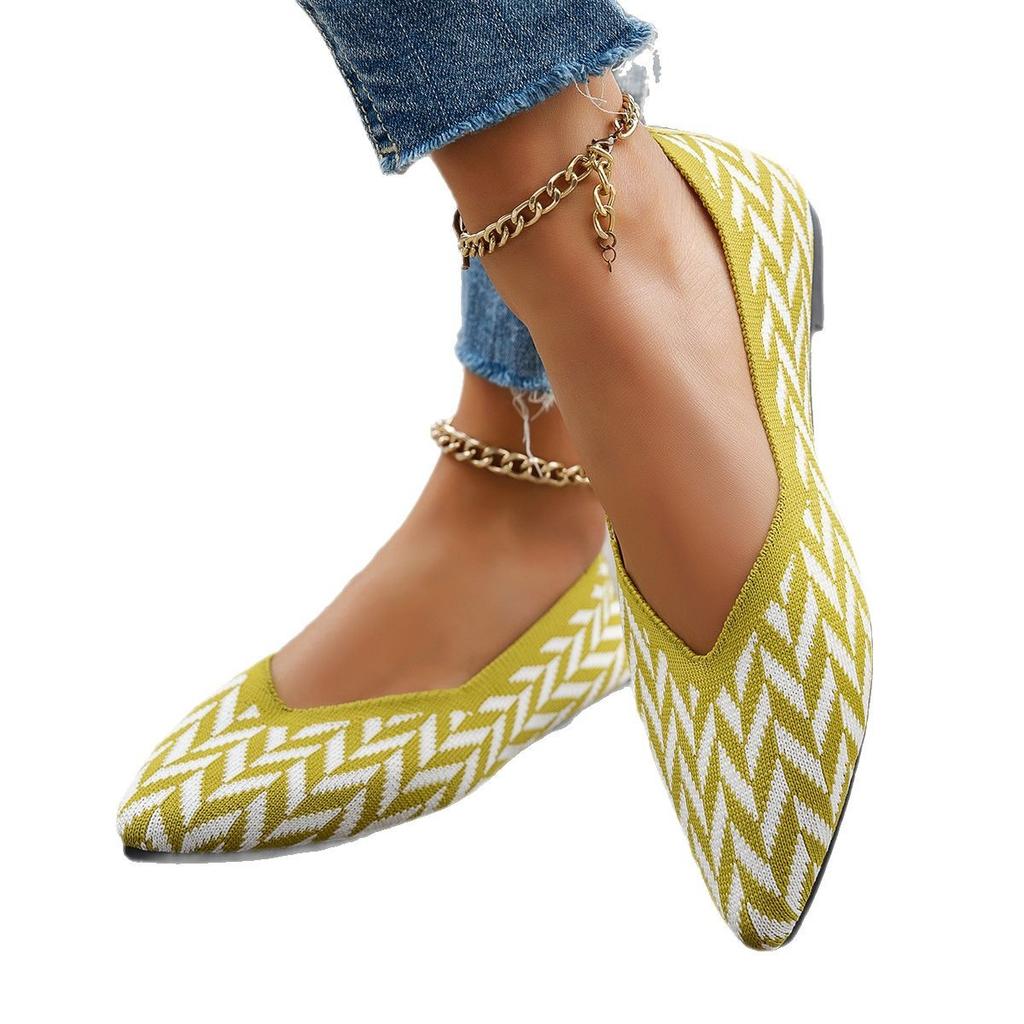 Flying Woven Women's Single Shoes Summer New Pointed Flat Bottom Shallow Mouth Comfortable Doudou Shoes Large Size Casual Women's Single Shoes