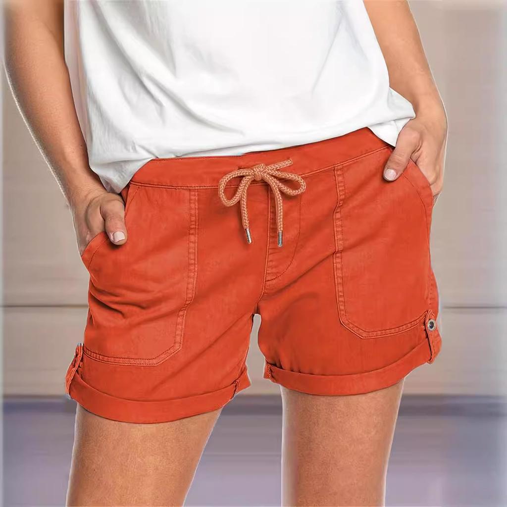 GMXIA Летние однотонные прямые повседневные брюки женские шорты на шнуровке