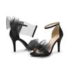 Simple High-heeled One-word with Lace Open-toed Sandals Mesh Big Bow Stiletto T-table High-heeled Catwalk Shoes New 4