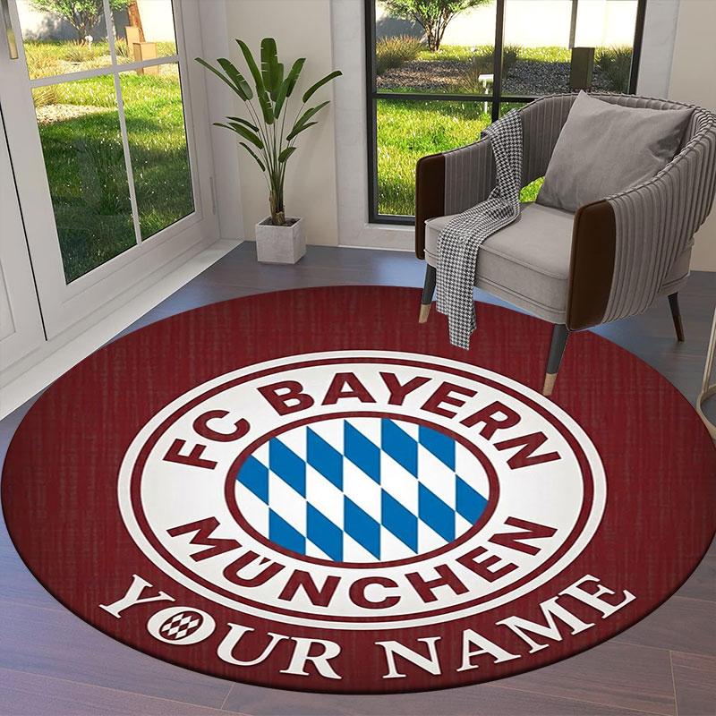 FC Bayern Munchen Custom Name Round Area Rug,Carpet Rug for Living Room Bedroom Sofa Playroom Decor,Non-slip Floor Mat