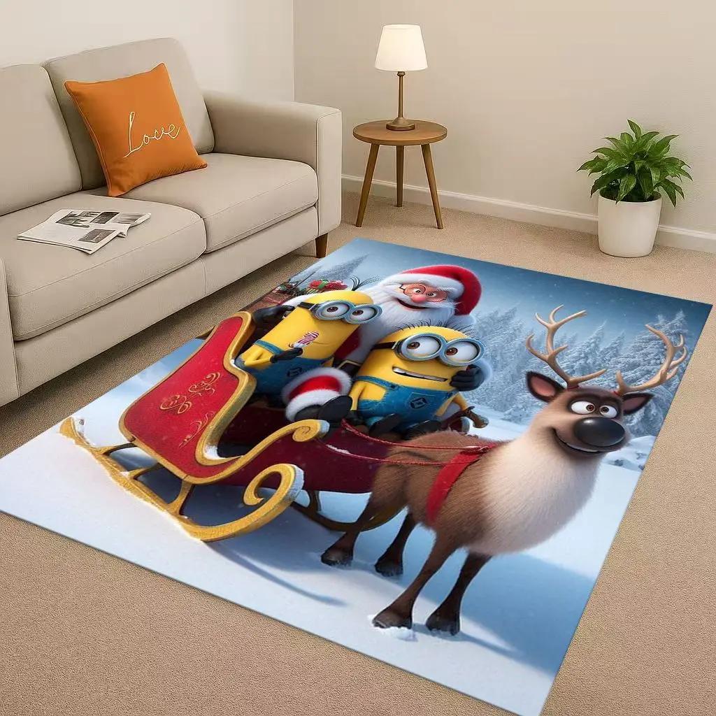 3D Cute Minions Cartoon Christmas Gift Living Room Non-Slip Area Rug Carpet for Bedroom Playroom Sofa,Home Decor Doormat