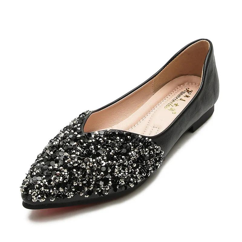 Дизайнерские новые женские туфли на плоской подошве, блестящие лоферы-слипоны, остроносые, повседневные туфли-лодочки