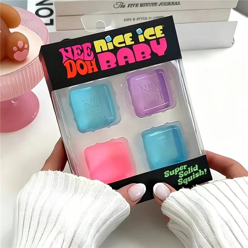 Needoh Teenie Nice Набор из 4 мини-игрушек-антистресс Ледяные кубики Медленно восстанавливающие форму Игрушки-сжималки Снимающие стресс Игрушки-фиджеты Для подарков на вечеринку