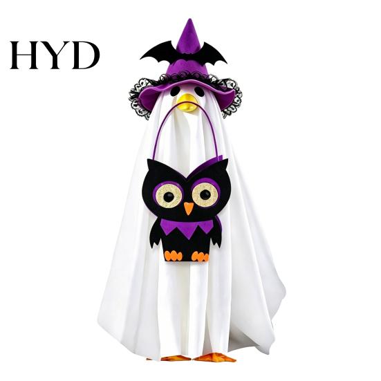 Ghost Pattern Halloween Decor Goose Costume, Wizard Hat, Cape, Pumpkin Candy Reusable Decoration Bag, Outdoor Yard for Statue or Garden Display