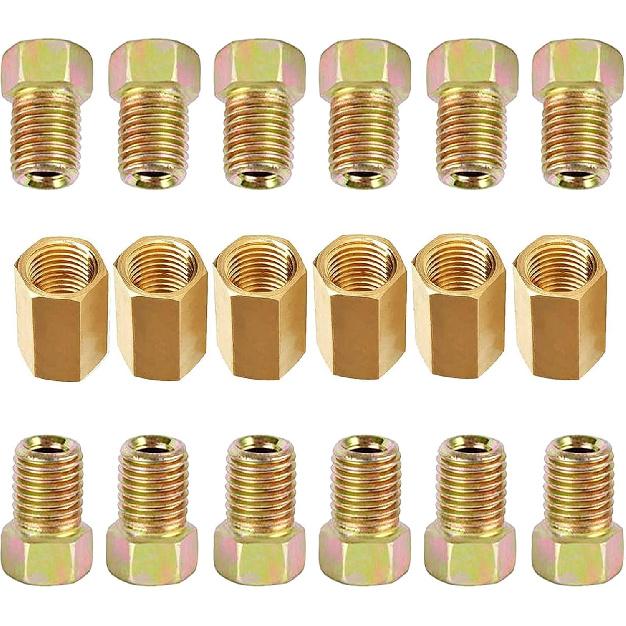 MuHize 3/16 Brake Line Fittings - Premium 18 PCS 3/8' 24 Threads Brake Fittings Assortment For 3/16' Tube (6 Unions, 12 Nuts)
