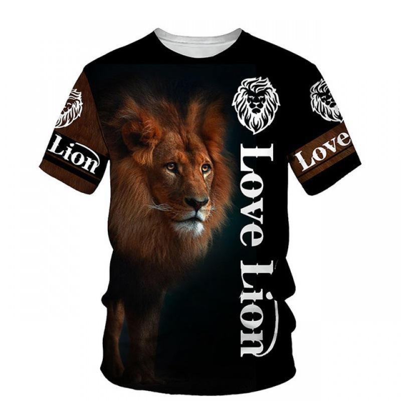 Summer Round Neck 3D Lion Print Top Fashionable Casual Short Sleeved Men's T-shirts