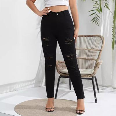 Женские однотонные повседневные брюки, универсальные, облегающего кроя, с прямыми штанинами, джинсы из денима с дырками