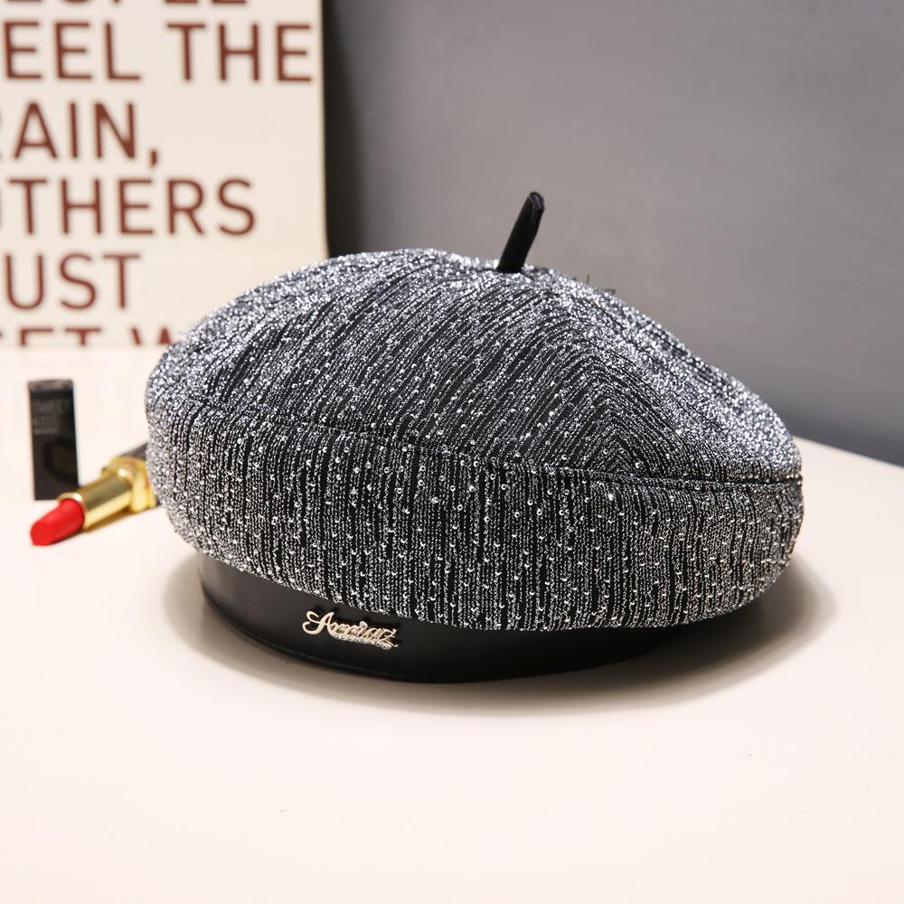 Корейская версия шляпы-звезды со стразами для женщин с большим обхватом головы, подчеркивающая маленькое лицо, берет, повседневная и универсальная шляпа художника высокого класса