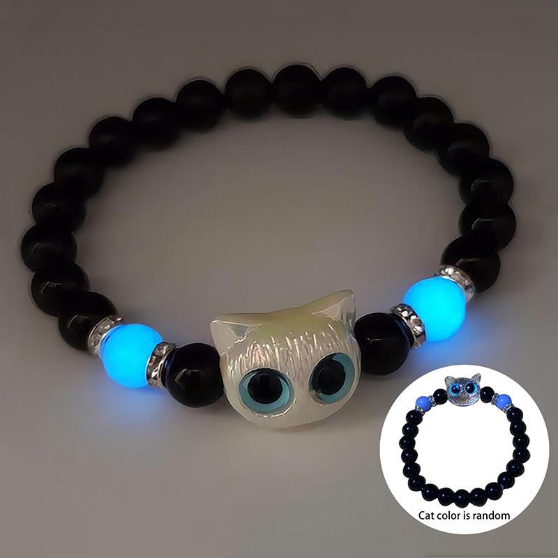 Cute Big Eye Cat Luminous Bracelets For Women Cartoon Animal Pendant Beaded Hand Chain Friendship Couple Bracelet Jewelry Gift