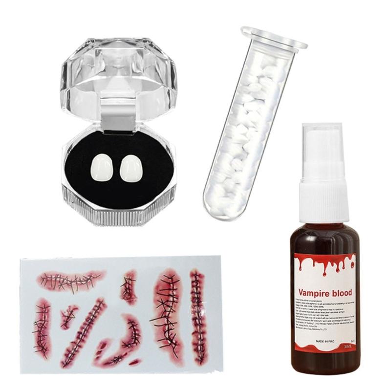 Realistic Vampires False Teeth Set With Blood Effect And Safe Dental Cosplay For Halloween Costume Accessories