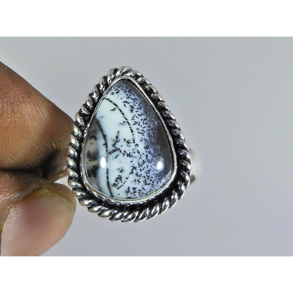 Natural Dendrite 925 Solid Sterling Silver Ring Size US- 6 PG-24