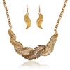 Fashion Rhinestone Decoration Feather Design Women Gold Necklace And Set Earring