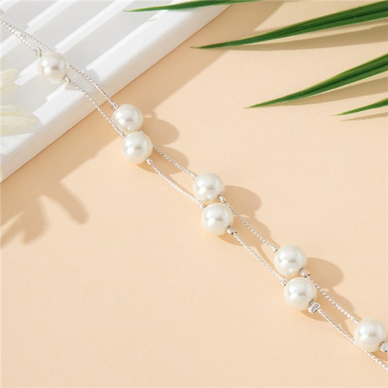 Двойной жемчужный браслет-цепочка, высококлассная легкая роскошь, подарки для друзей, изысканный белый кристалл.