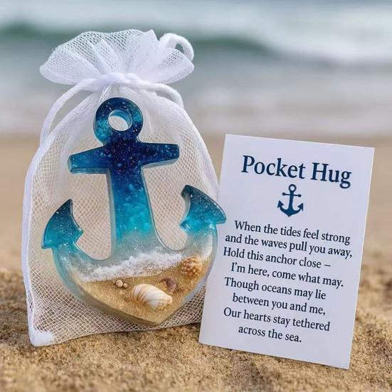 Pocket Hug Boat Hook with Positive Card Emotional Support Pocket Ocean Shell Sand Hook Token Decoration Inspirational Gift