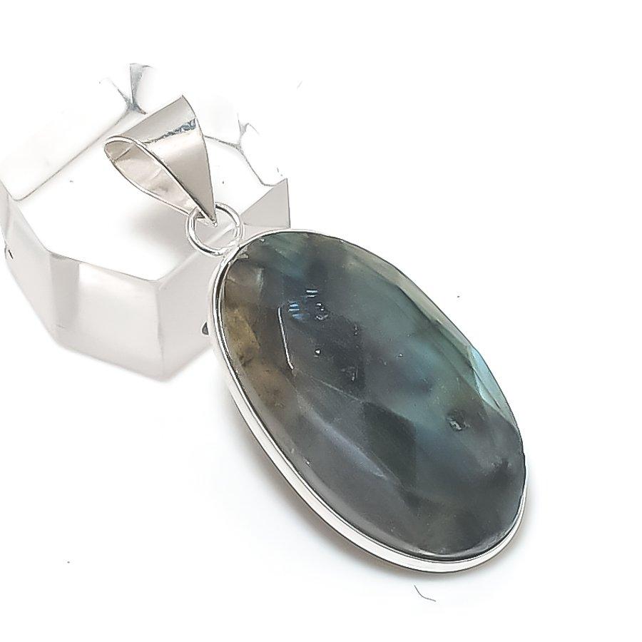 Natural Labradorite Gemstone 925 Sterling Silver Jewelry Pendant 1.65" o2S57
