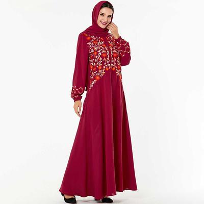 Ближневосточная мода Тяжелая промышленность Вышитое Повседневное Платье с Длинным Рукавом (без учета платка)