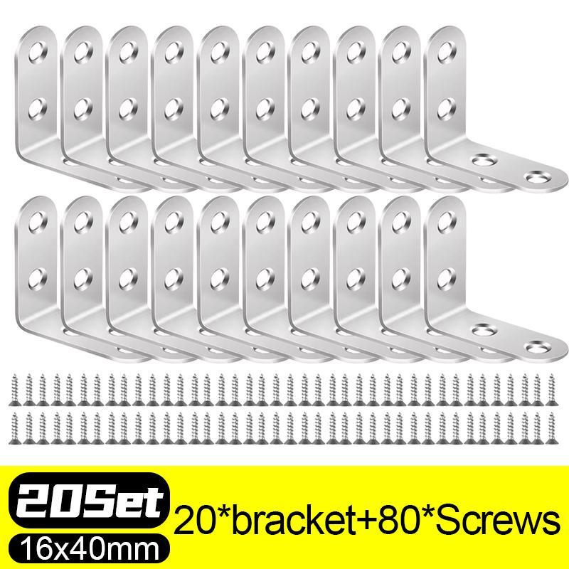 20/1 комплектов угловых кронштейнов L-образной формы из нержавеющей стали, угловые соединители L, крепеж для полок для каркаса опоры мебельного шкафа
