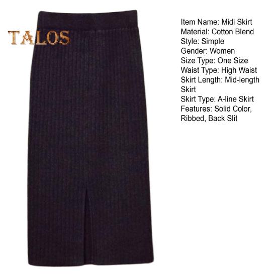 Женская трикотажная юбка с высокой талией и разрезом сзади, однотонная юбка миди, мягкая дышащая утолщенная теплая юбка с запахом на бедрах