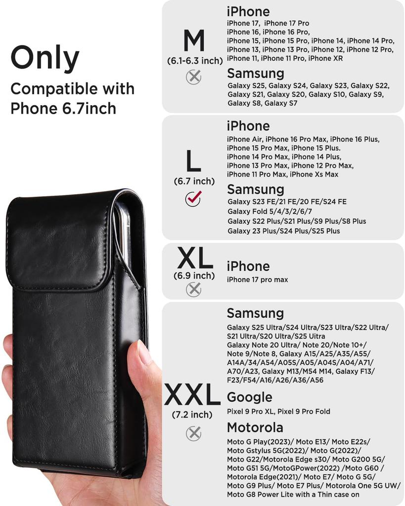 Miimall Чехол-кобура на пояс для iPhone, совместимый с телефоном Galaxy, iPhone Pro, iPhone, iPhone, Galaxy, Черный держатель, для смартфонов 6,7 дюйма, Сумка, 16/15/14/13/12 Max,