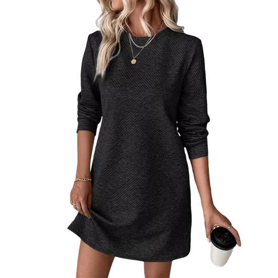 Платье весна-осень с фактурными длинными рукавами и круглым вырезом, однотонное свободное прямое мини-платье, короткое платье-пуловер для поездок на работу, свиданий, путешествий