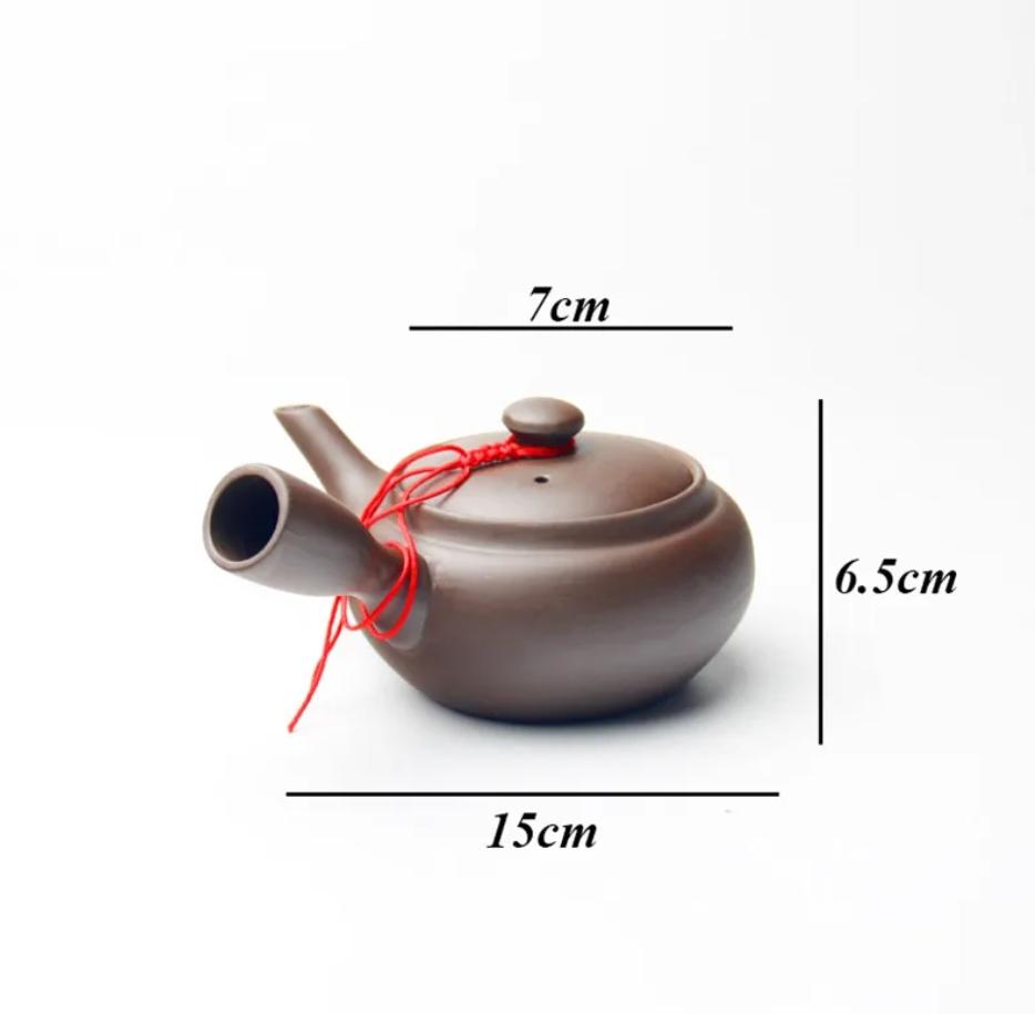 Japanese Style Purple Clay Handmade Teapot – Ceramic Kung Fu Tea Pot with Side Handle & Filter for Office Use
