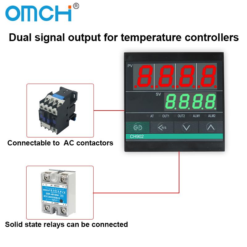 OMCH CH102 CH-B Series CH402 CH502 CH702 CH902 Digital PID Temperature Controller 0-1300℃ SSR/Relay Dual Output K-type Input