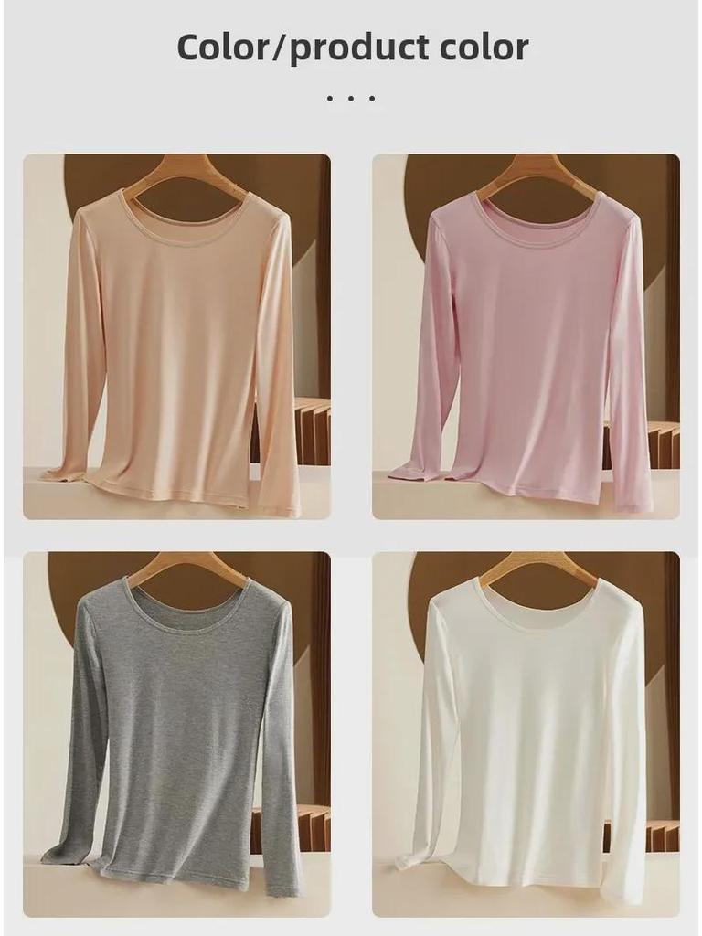 Женский модальный топ с длинным рукавом и круглым вырезом – Тонкий осенне-зимний свитер, Большой размер