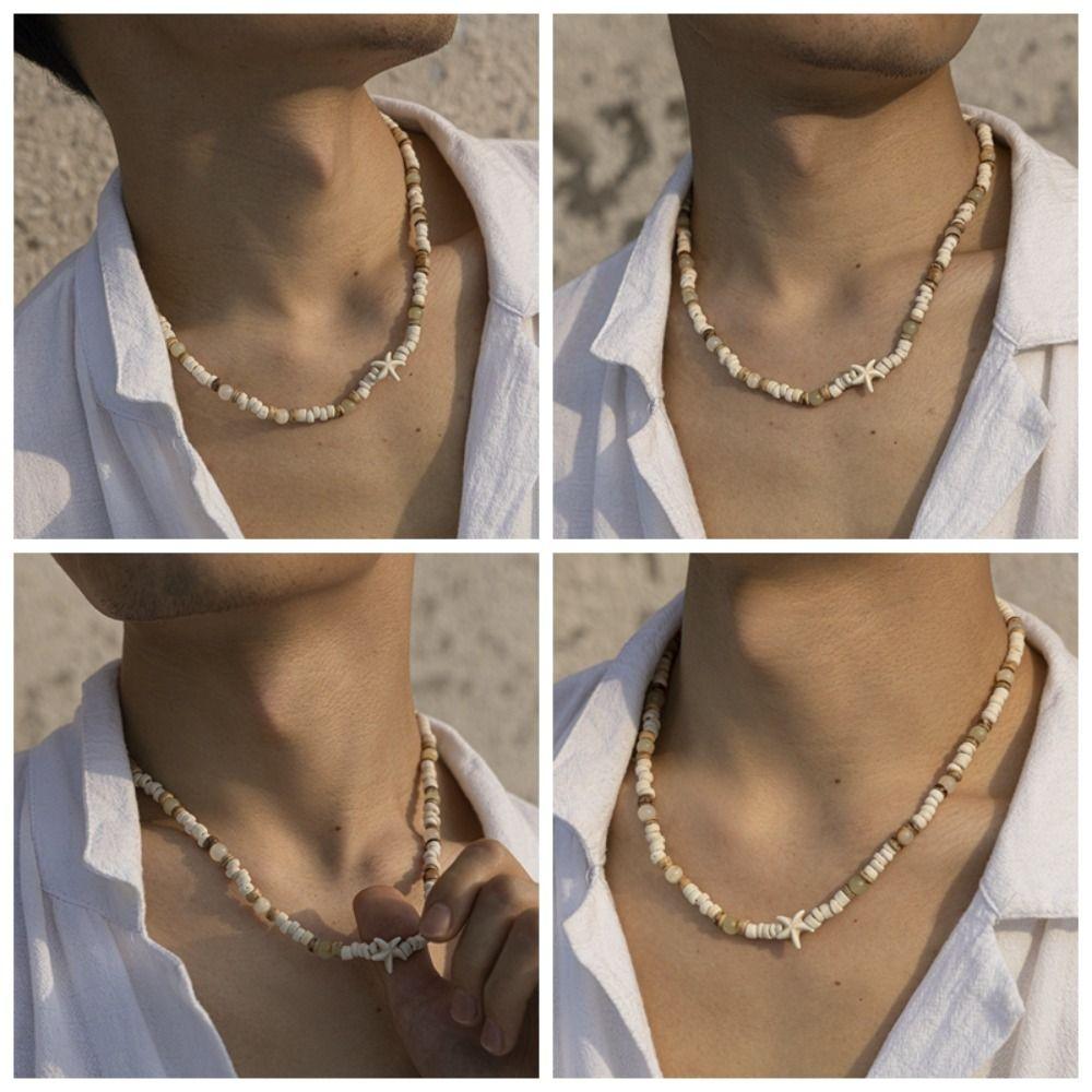 Beach Surfer Starfish Choker Wood Beads Male Clavicle Chain Coconut-husk Necklace  Street Jewelry