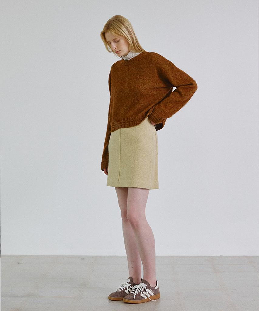 STEP AROUND Baby Alpaca Rib Line Drop Knit_Brown