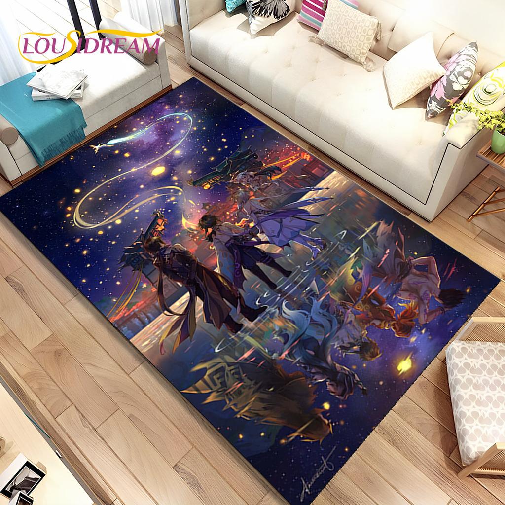 Genshin Impact Cartoon Game Area Rug, ковер для дома, гостиной, спальни, дивана, дверного коврика, кухонного декора, детский нескользящий напольный коврик
