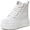 8CM Genuine Leather PU Spring Autumn Ankle Boots Women Platform Cushioned Wedge HighChunky Sneakers  Fashion Shoes