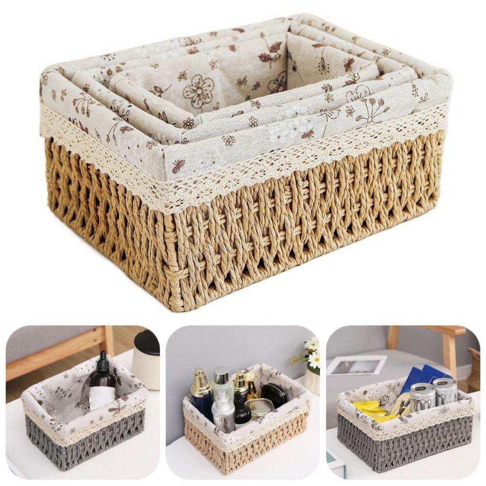 Rustic Style Cosmetics Storage Box Save Space Weaving Storage Tray Bird Nest Household