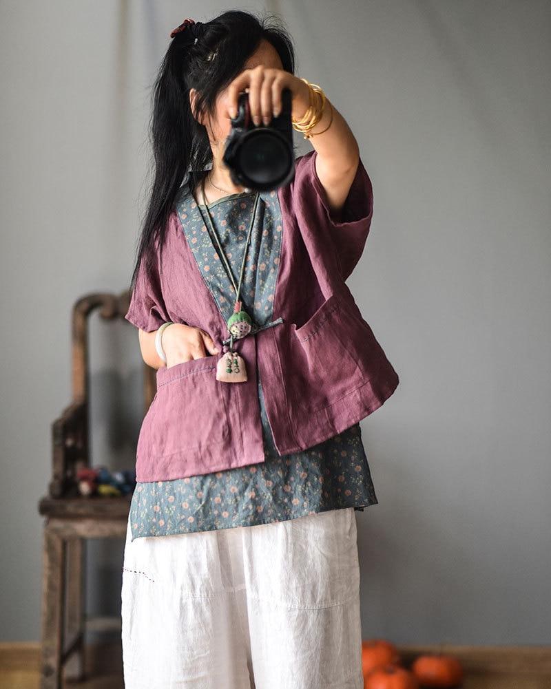 Johnature Весна-Осень с v-образным вырезом в стиле пэчворк на одной пуговице, хлопковый льняной кардиган, винтажные жилеты, свободные женские пальто