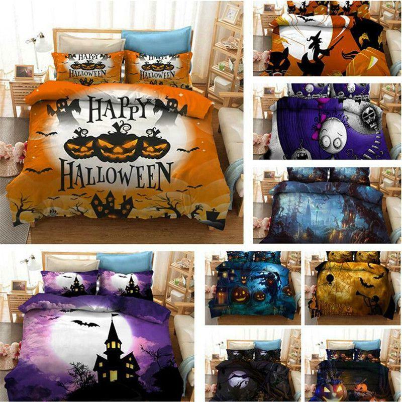 Причудливый Хэллоуинский 3D Мультяшный Комплект Постельного Белья С Очаровательными Узорами Ведьмы И Тыквы