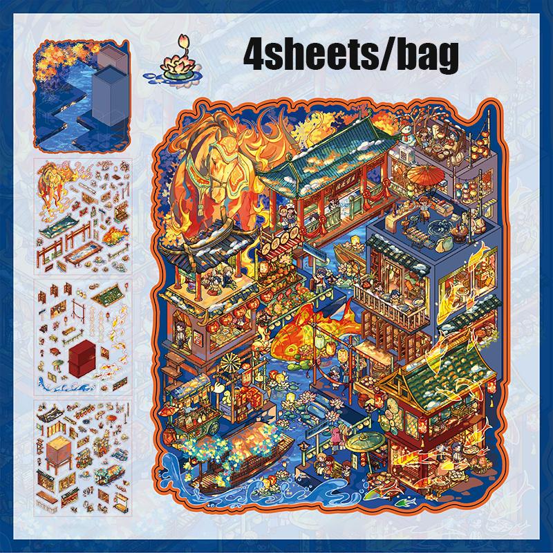 4sheets/bag Original New Year Of 3D Landscape Stickers For Decoration Collage Landscape Hand Account DIY Stickers Decorative