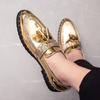 Brand Gold Tassel Leather Men Shoes Designer Glitter Brogue Shoes Men Formal Loafers Shoes Sequins Wedding Party Dress Shoes Men