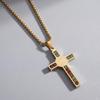 European Retro St. Benedict Colorful Cross Pendant Titanium Steel Necklace - Trendy and Versatile Couple Fashion.