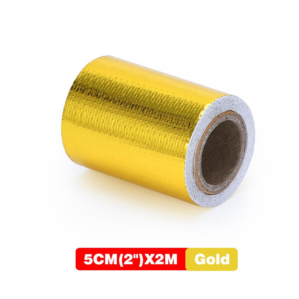 A Gold 2'' Thermal Exhaust Tape Air Intake Heat Insulation Shield Wrap Reflective Heat Barrier Self Adhesive Engine 2 Inch 5/10M