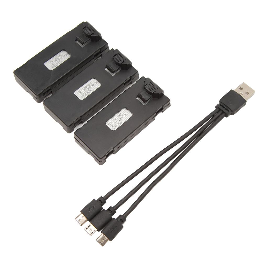 3pcs RC Aircraft Lithium Battery Kit Light Charging Cable Set for E88 E88Pro LS E525 E525Pro 3.7v